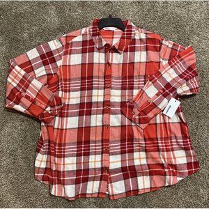 Sonoma Goods For Life Flannel Shirt Women's 2X Plus Red Plaid Front Pocket New